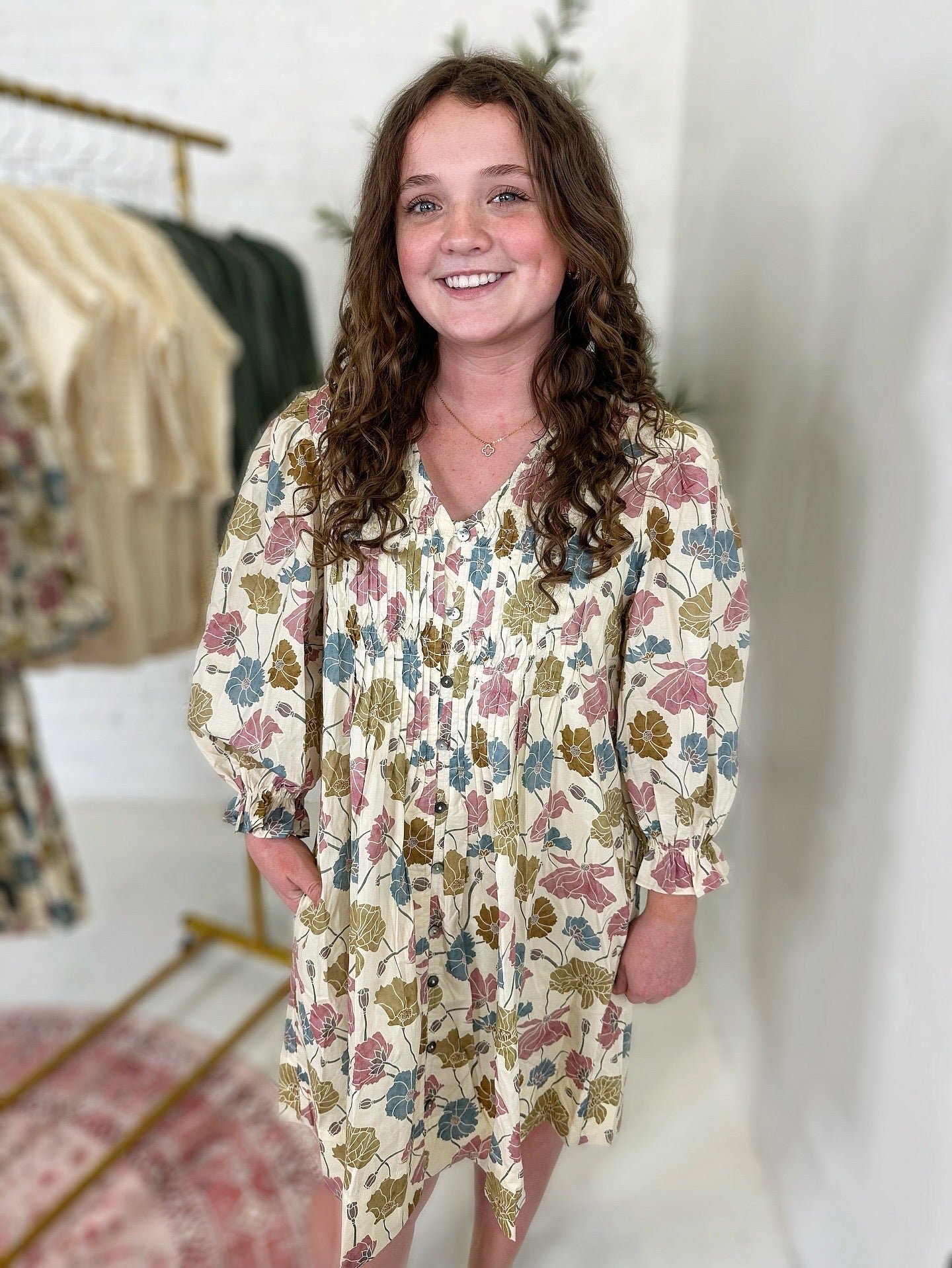 Makayla Dress in Ivory Floral