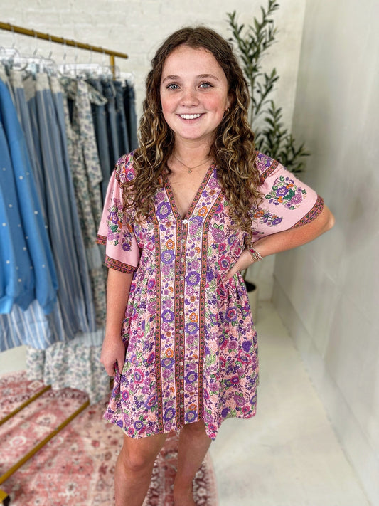 Elliott Dress in Pink Paisley
