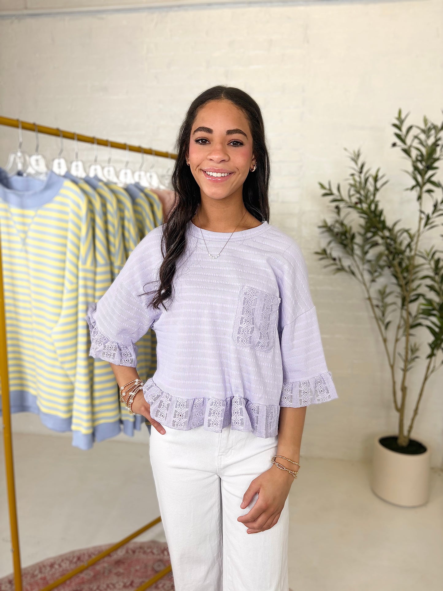 Cassie Lace Pocket Top in Lavender