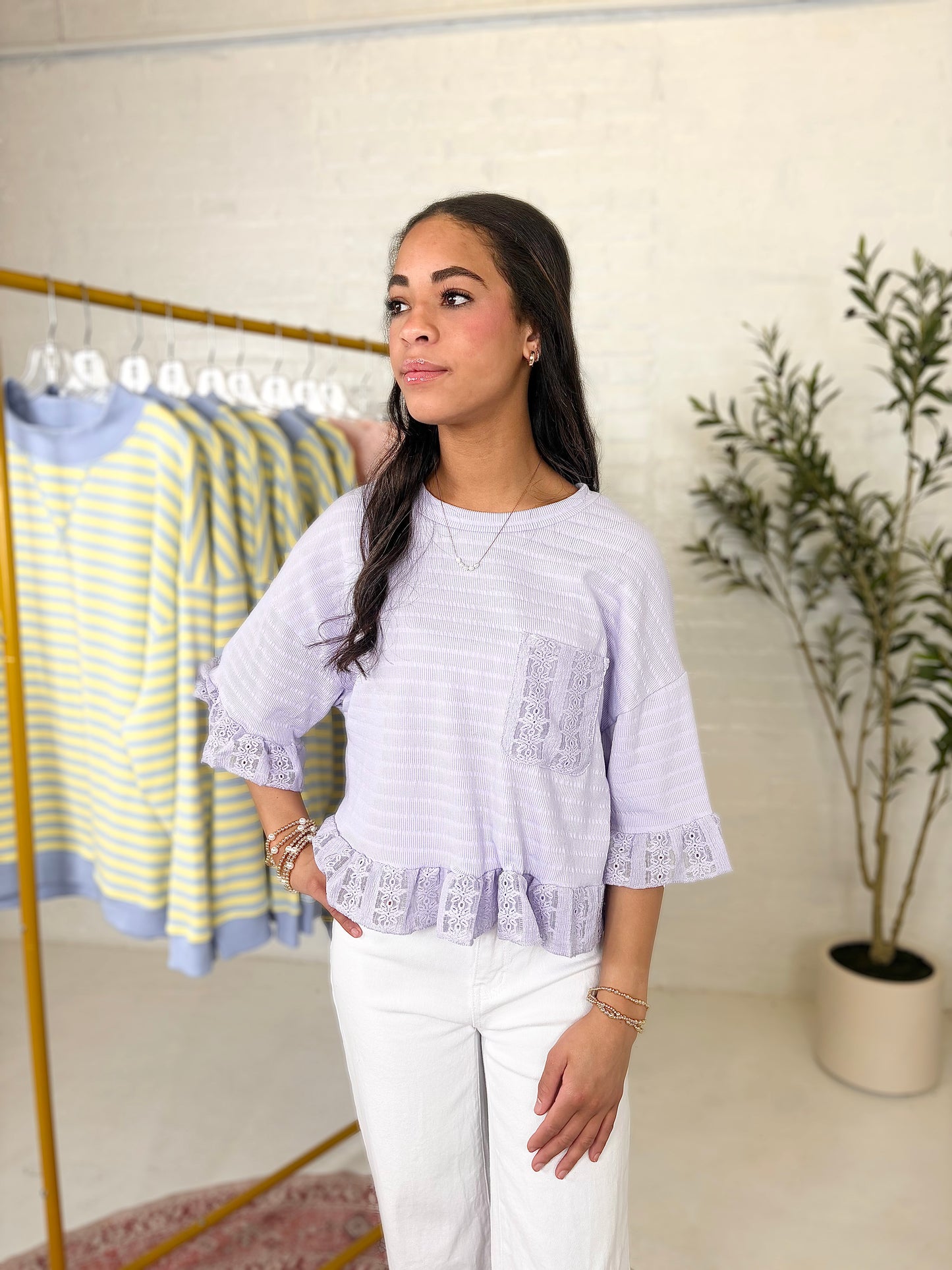 Cassie Lace Pocket Top in Lavender