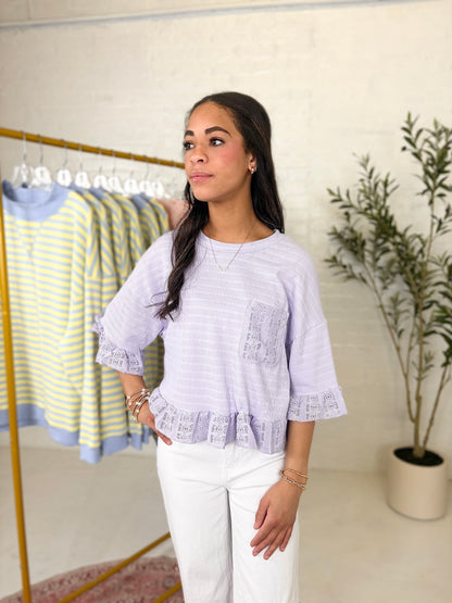 Cassie Lace Pocket Top in Lavender