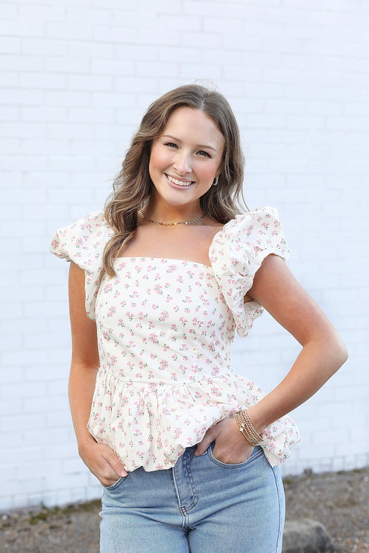 Mandy Poplin Bubble Floral Top