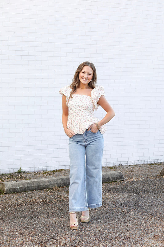HIGH RISE ANKLE WIDE JEANS Medium Wash