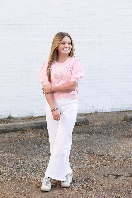HIGH RISE TUMMY CONTROL CROP WIDE LEG PANTS in White