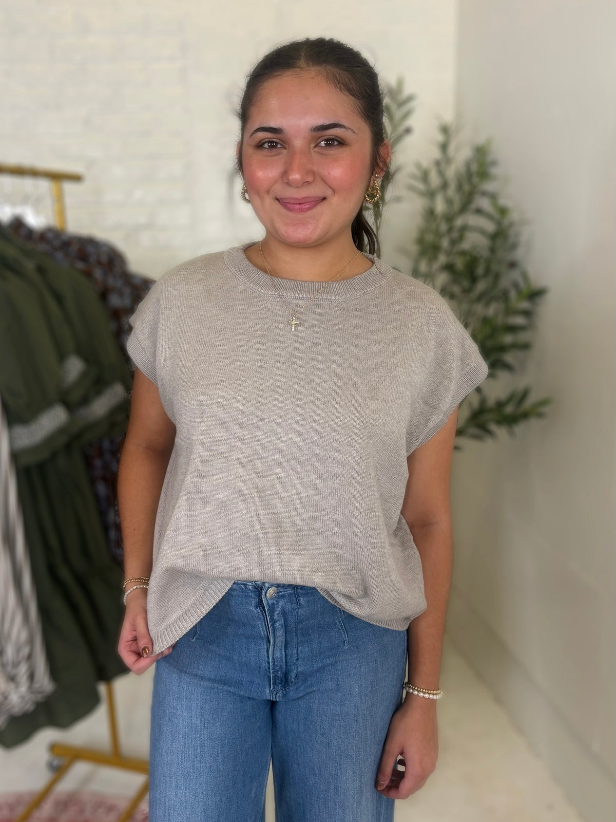 Lindsey Sweater Top in Light Grey