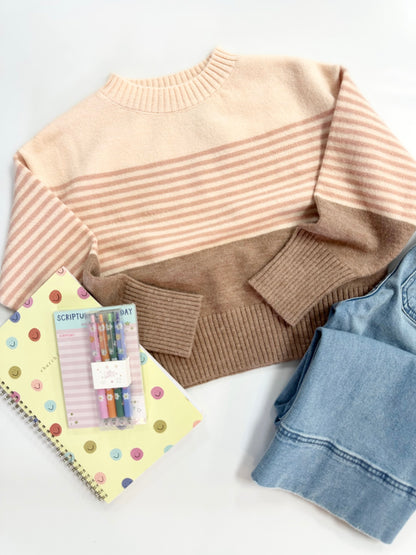 Callie Sweater in Pink/Mauve Stripe