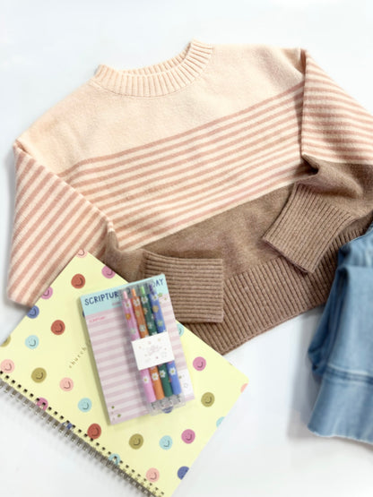 Callie Sweater in Pink/Mauve Stripe