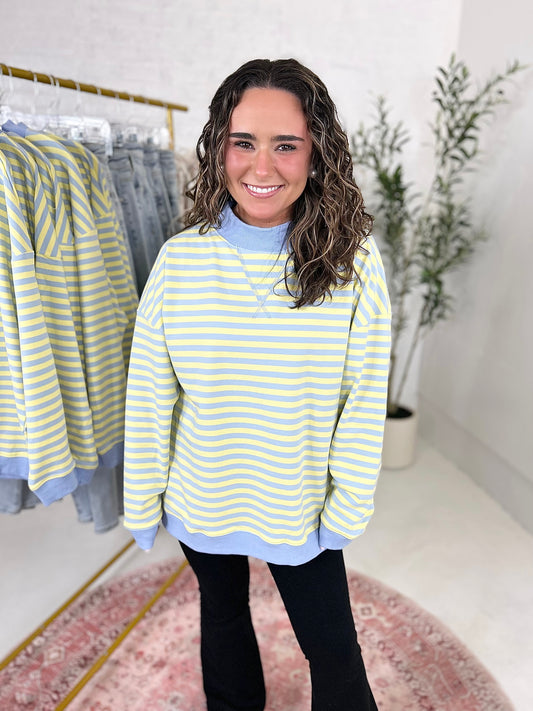 Taylor Mock Neck Sweatshirt in Blue Stripe