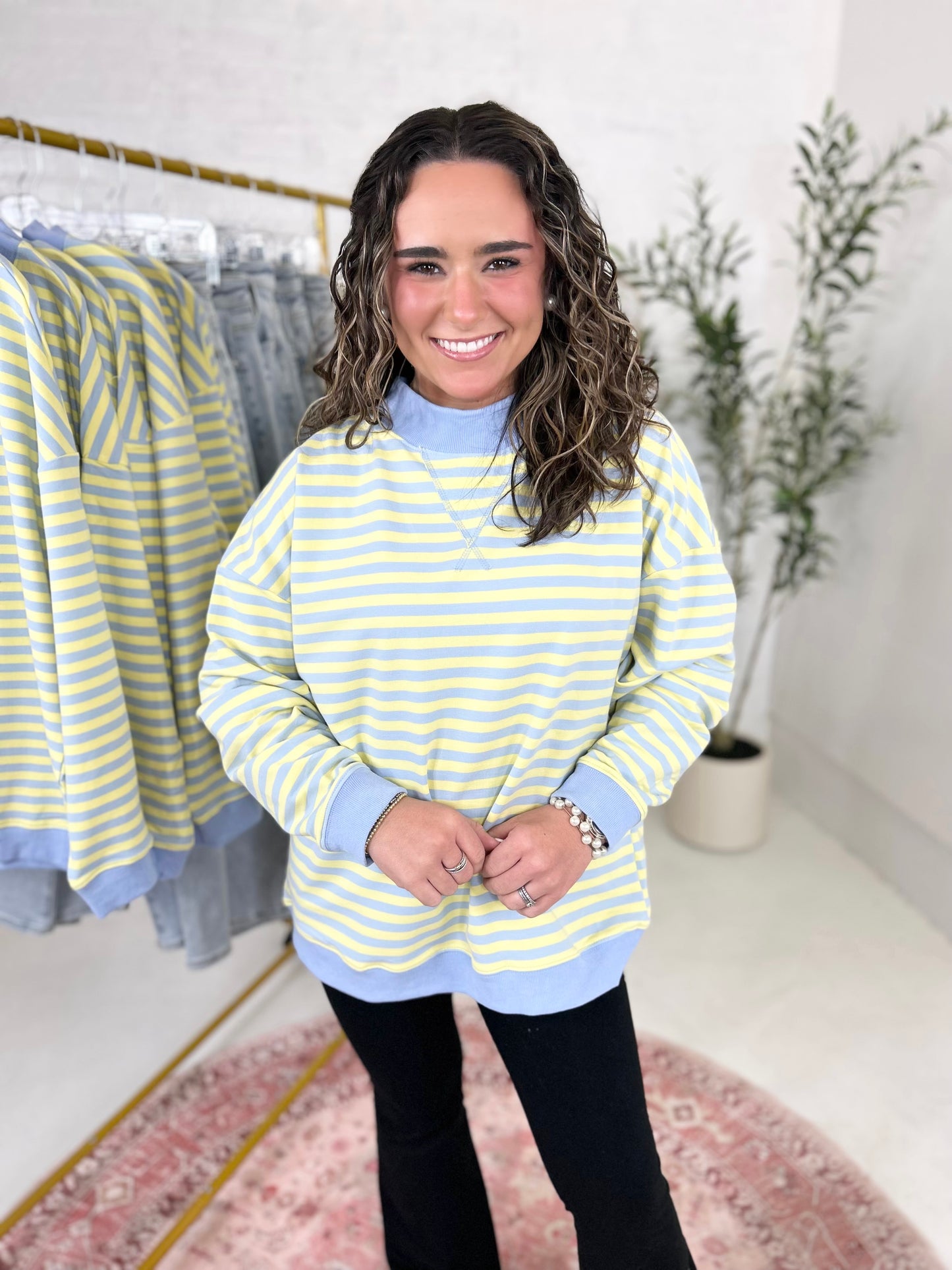 Taylor Mock Neck Sweatshirt in Blue Stripe