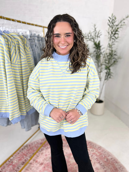 Taylor Mock Neck Sweatshirt in Blue Stripe