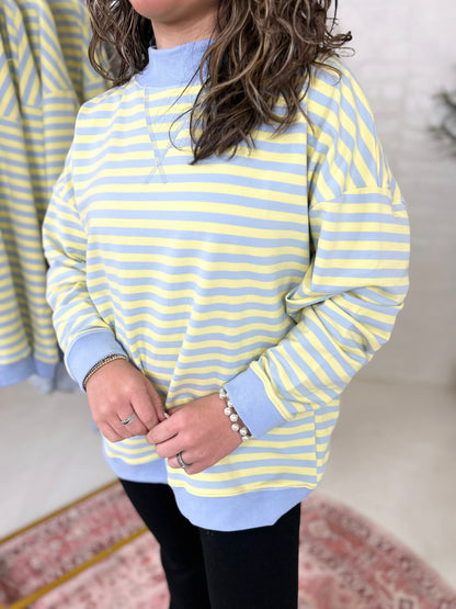 Taylor Mock Neck Sweatshirt in Blue Stripe