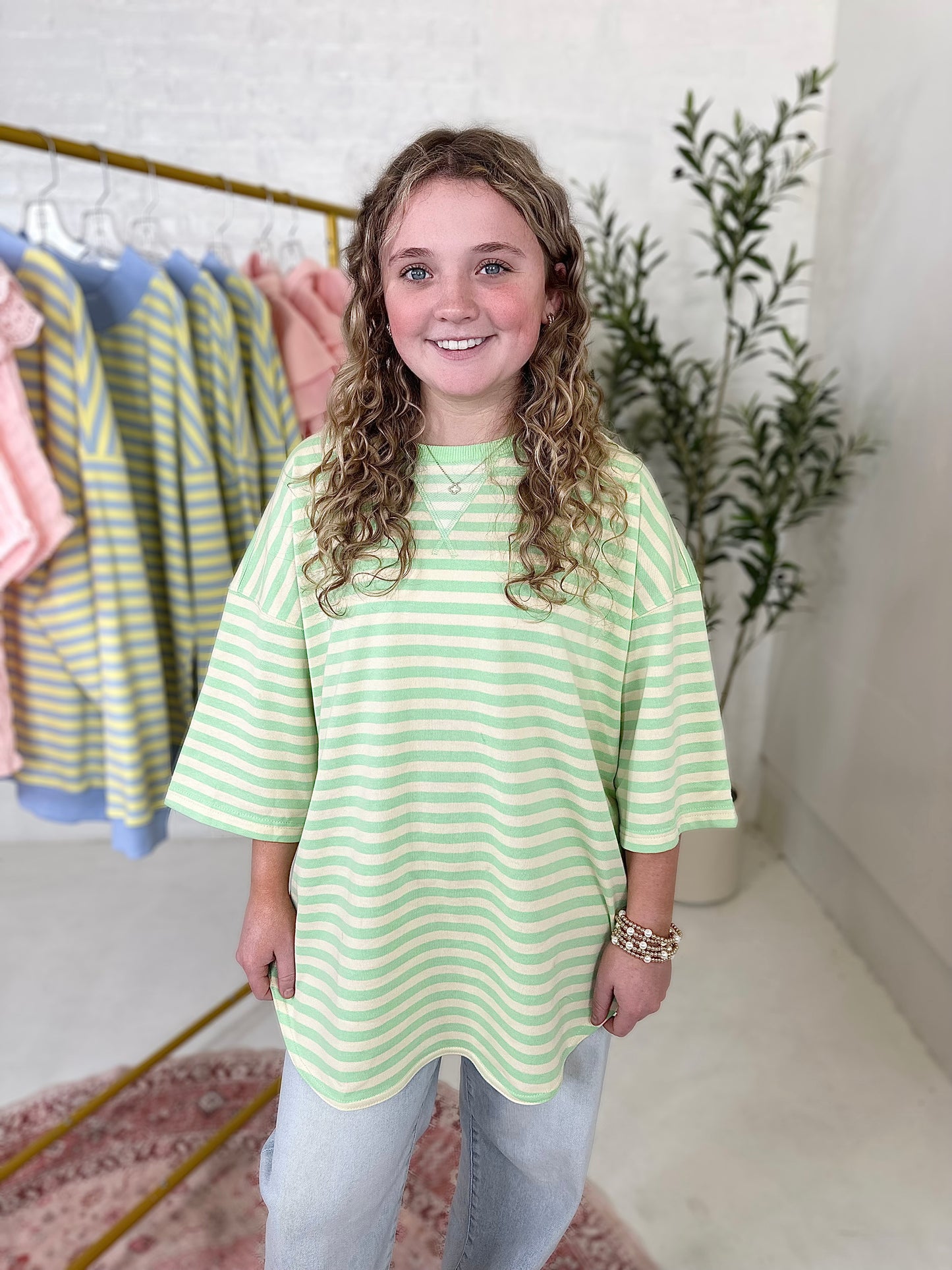 Addie Oversize Top in Green Stripe