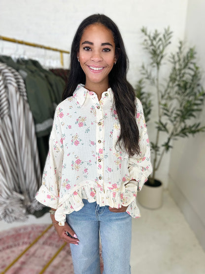 Kaley Top in Cream Floral