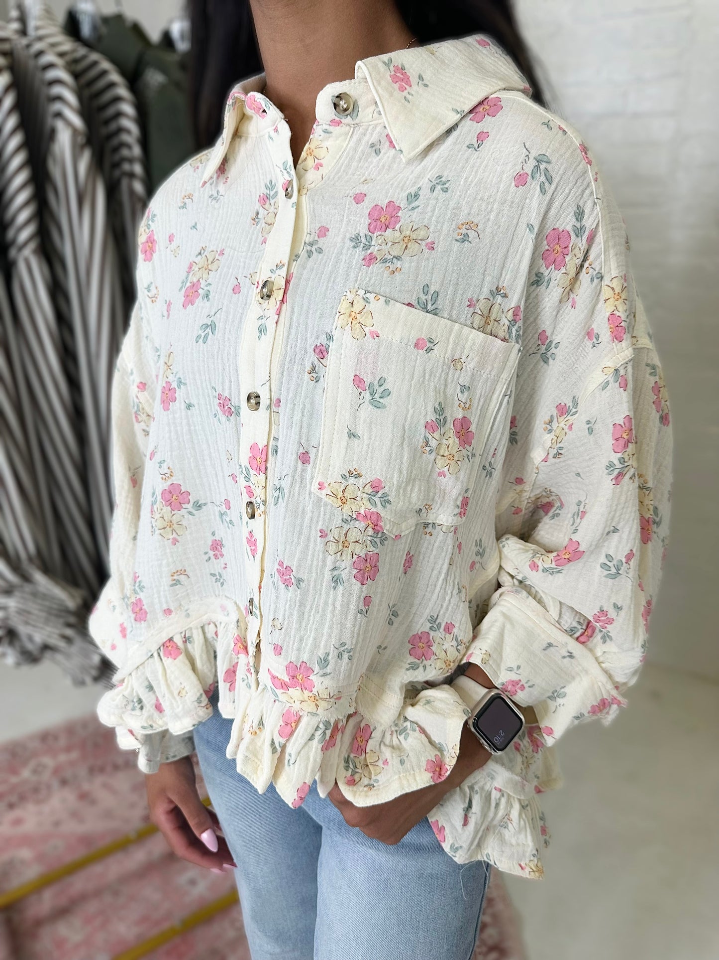 Kaley Top in Cream Floral