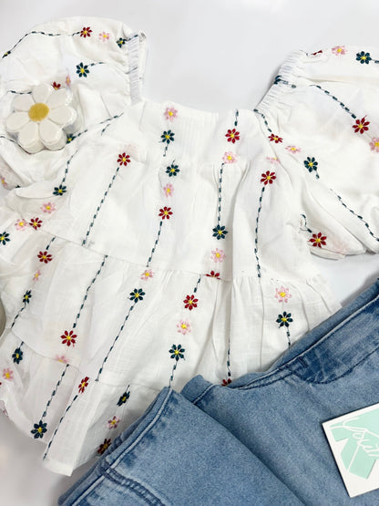 Julianne Top in White Floral