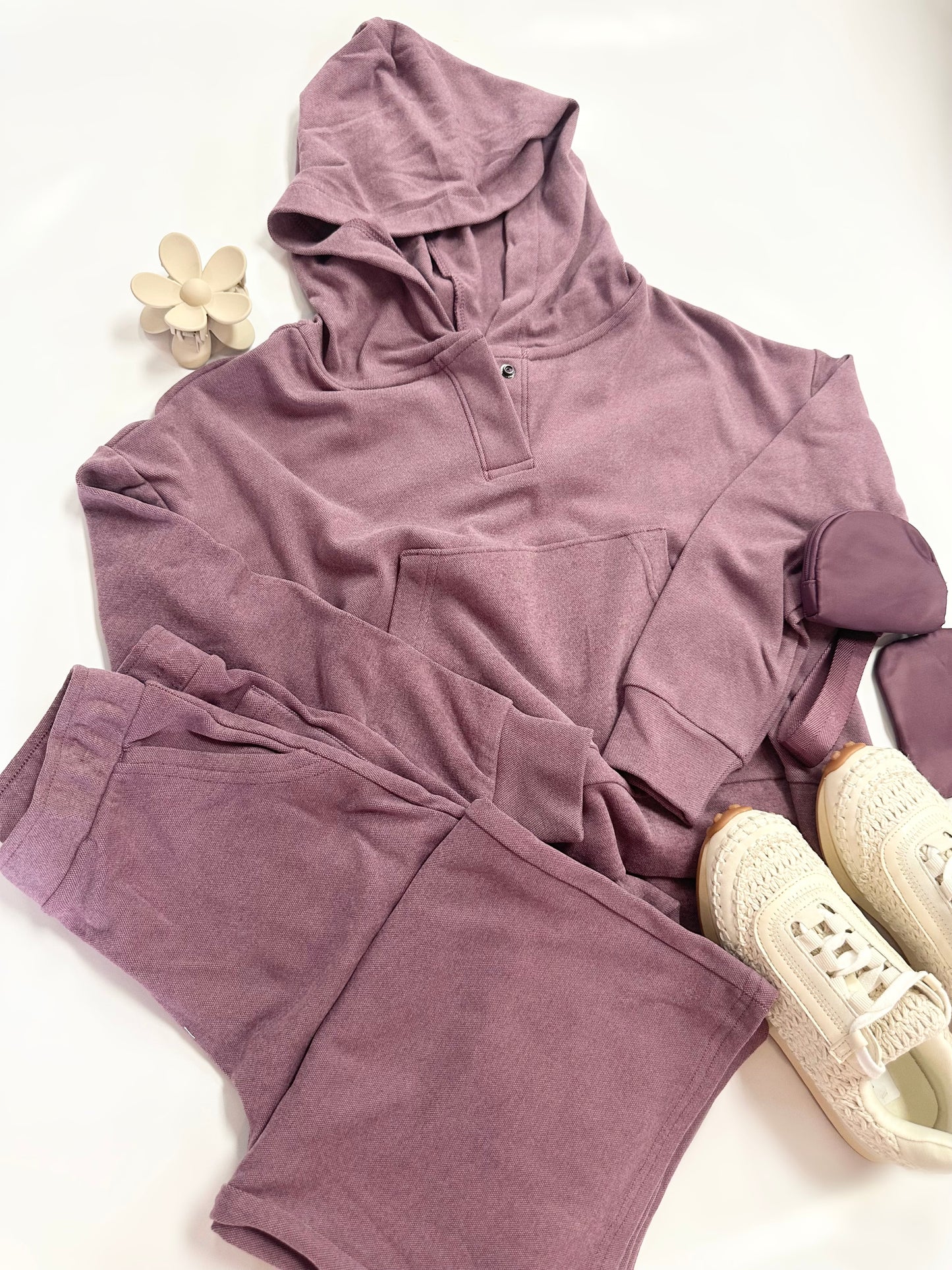 Audrey Snap Collar Hoodie Set in Plum