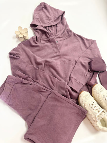 Audrey Snap Collar Hoodie Set in Plum