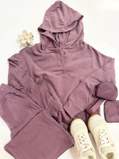 Audrey Snap Collar Hoodie Set in Plum