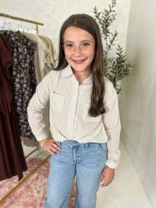 Jamie Button Down Top in Cream Stripe