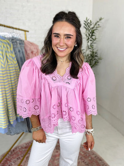 Bree Eyelet Top in Pink