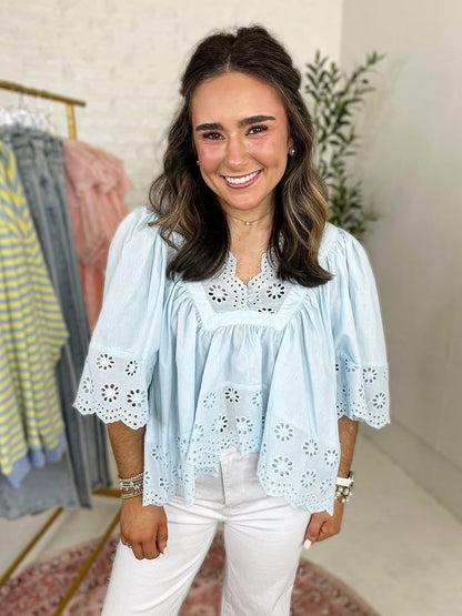 Bree Eyelet Top in Blue