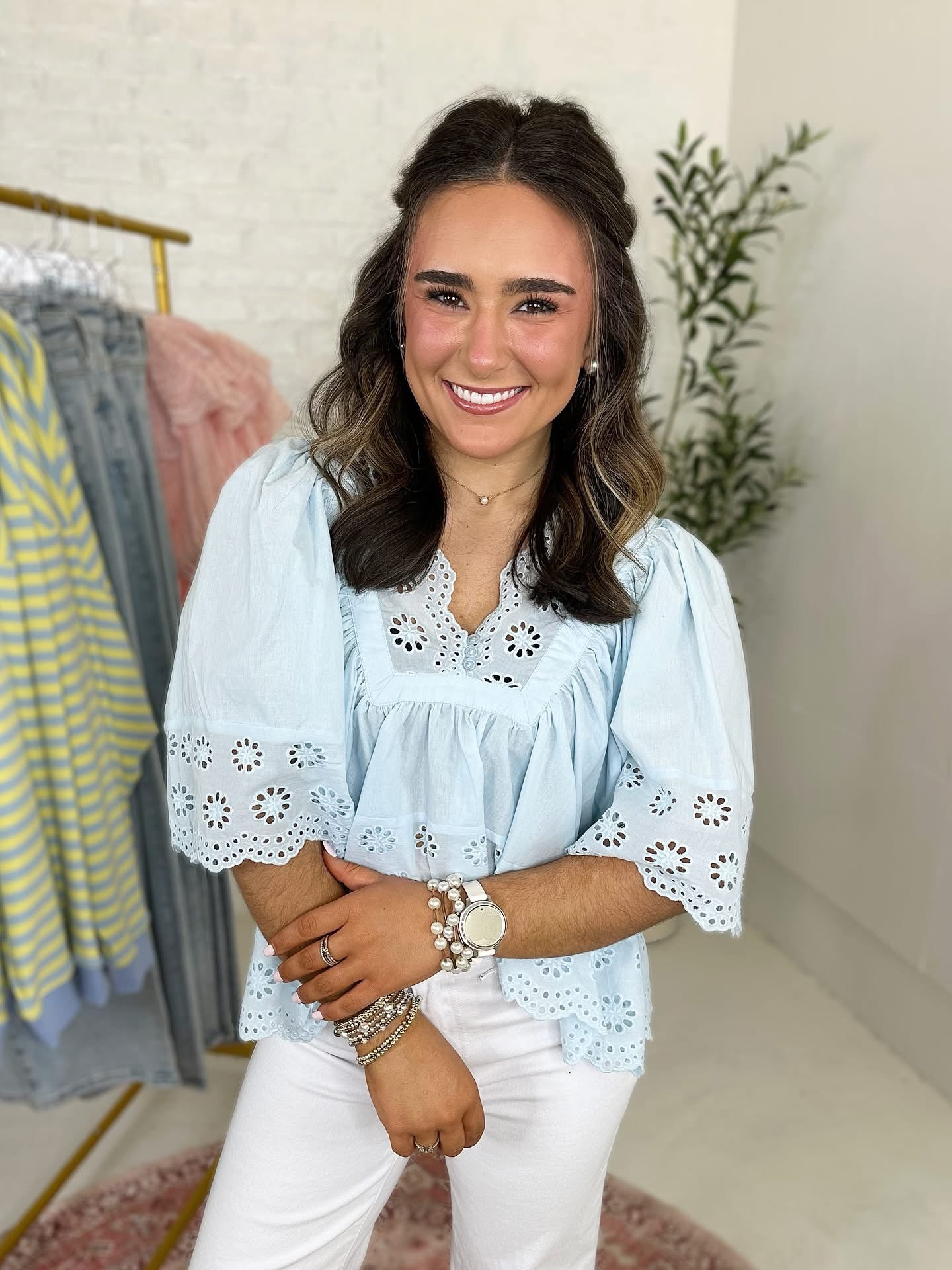 Bree Eyelet Top in Blue