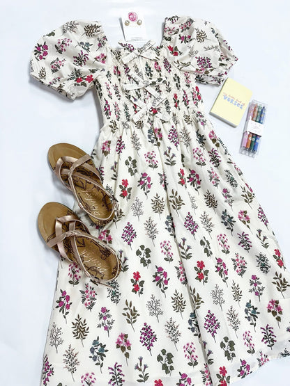 Lydia Midi Dress in Cream Floral