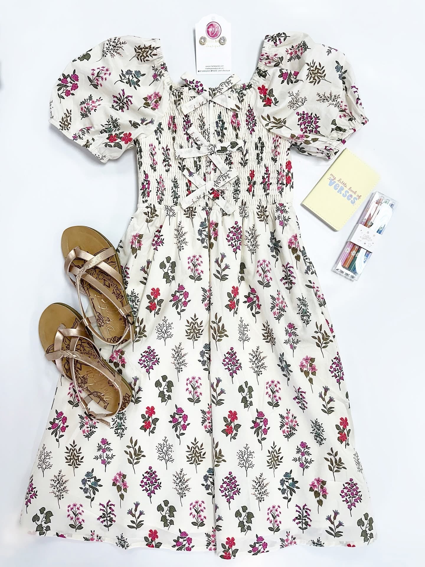 Lydia Midi Dress in Cream Floral