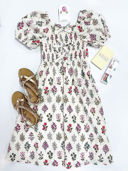 Lydia Midi Dress in Cream Floral