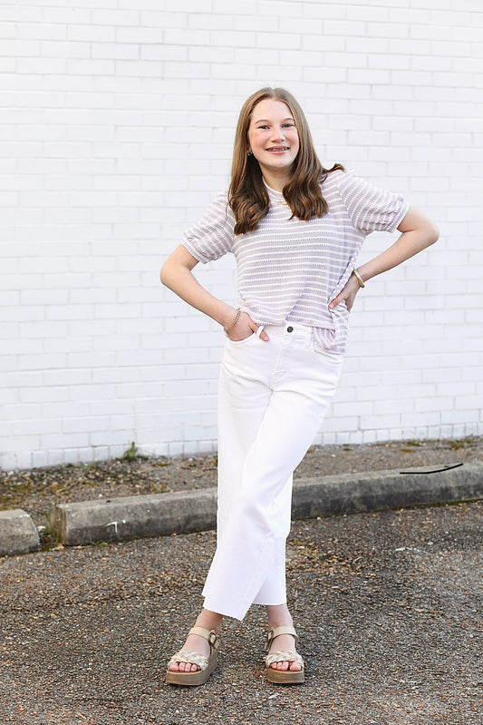 TWEEN CROP WIDE LEG WHITE JEANS