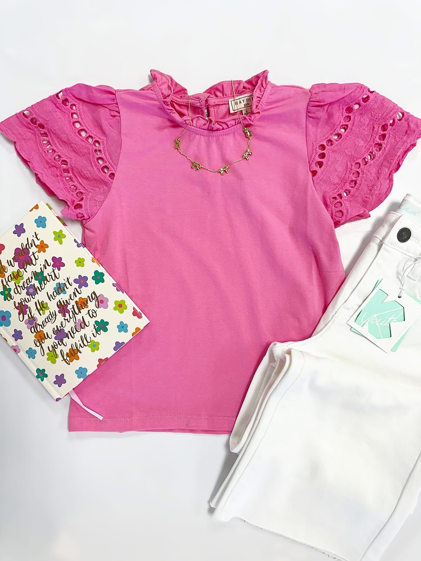 Sadie Eyelet Scallop Top in Pink