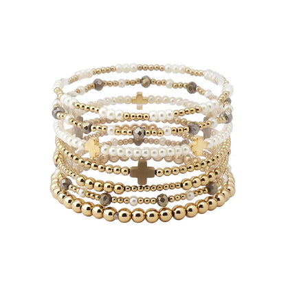 Brown Cross Stretch Bracelet Set