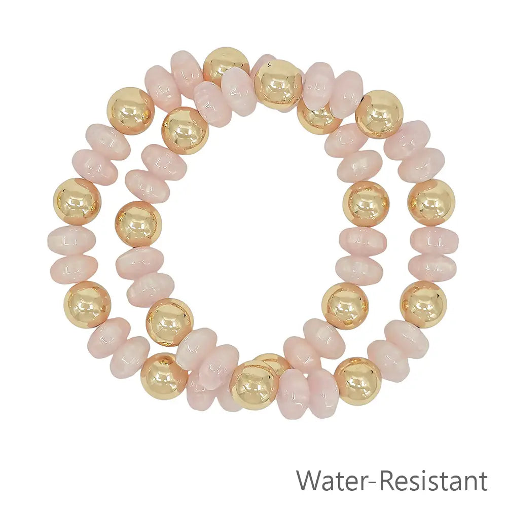 Set of 2 Light Pink Oval Stretch Bracelets