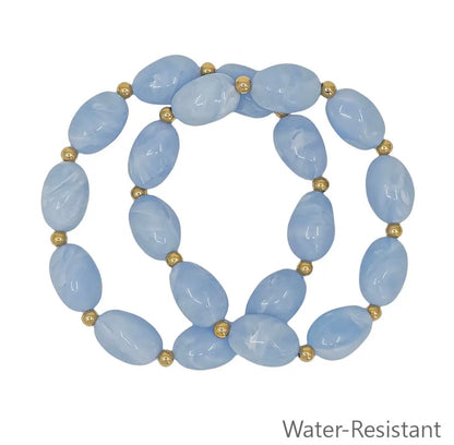 Set of 2 Light Blue Oval Stretch Bracelets
