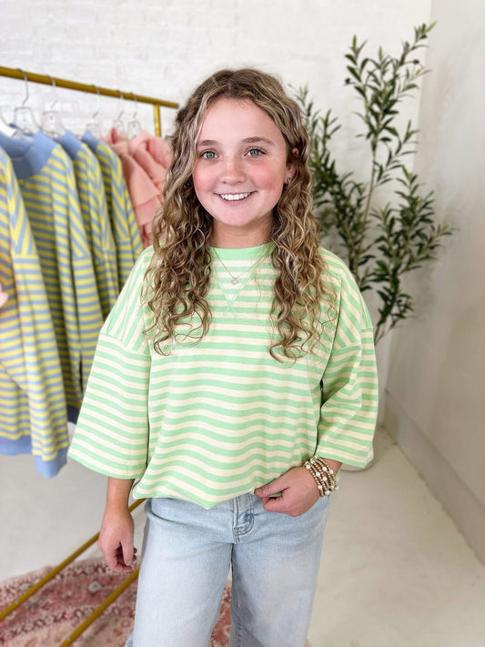 Addie Oversize Top in Green Stripe