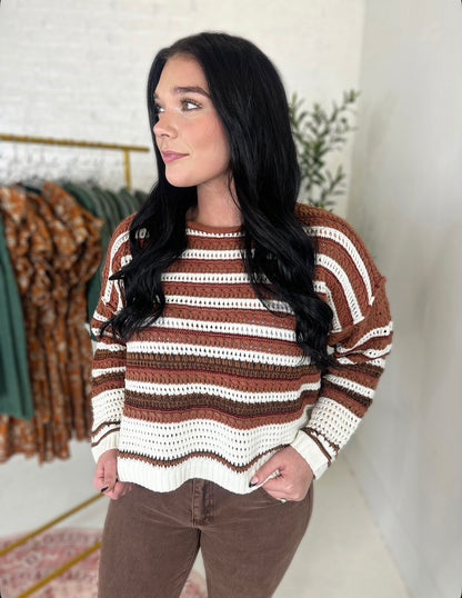 Tatum Crochet Sweater in Brown