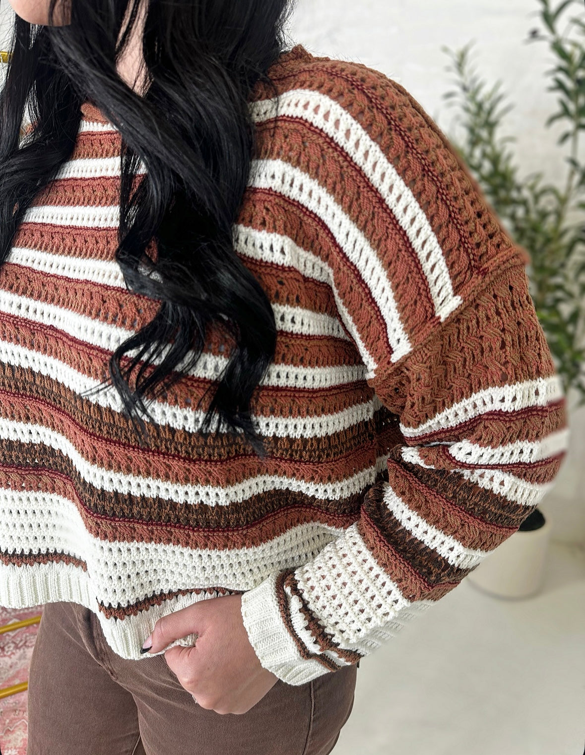 Tatum Crochet Sweater in Brown