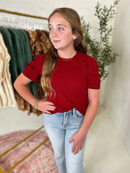 Ava Puff Sleeve Top in Red