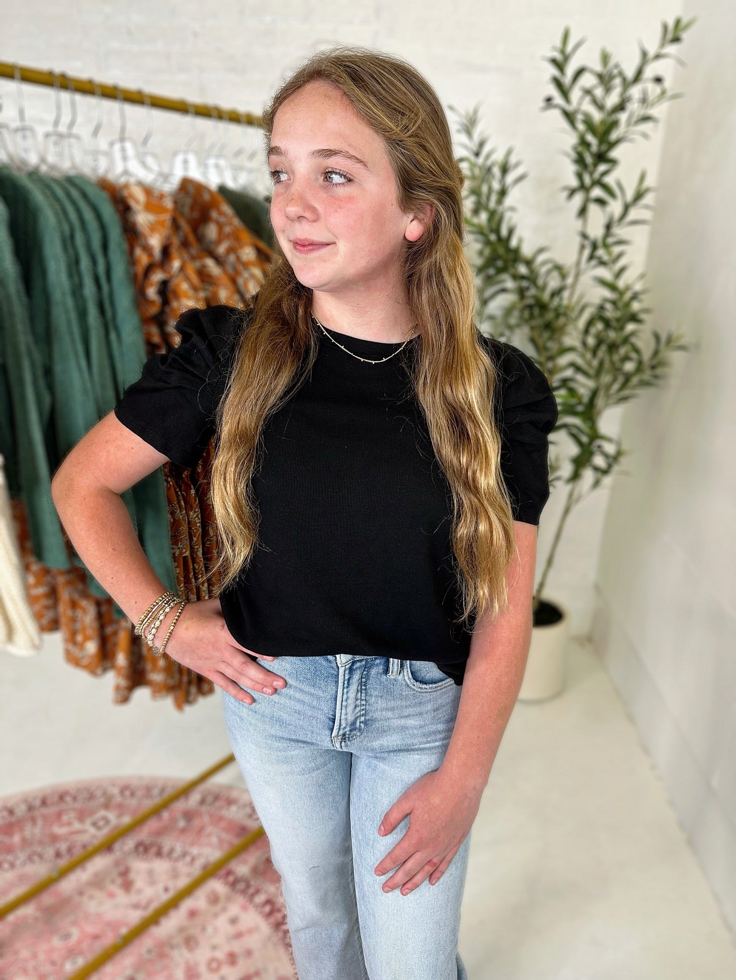 Ava Puff Sleeve Top in Black