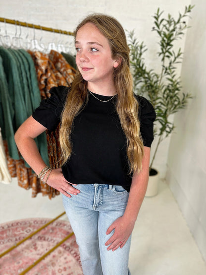 Ava Puff Sleeve Top in Black