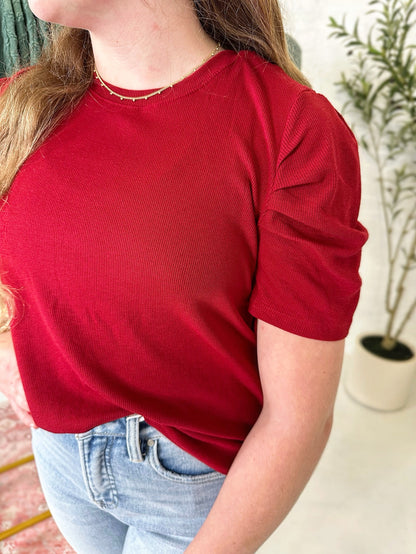 Ava Puff Sleeve Top in Red