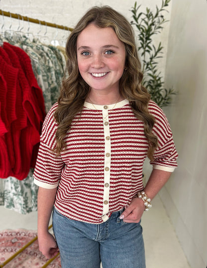 Aubrey Stripe Cardigan in Red