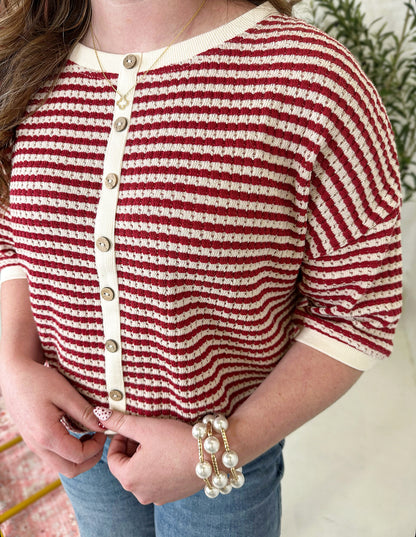 Aubrey Stripe Cardigan in Red