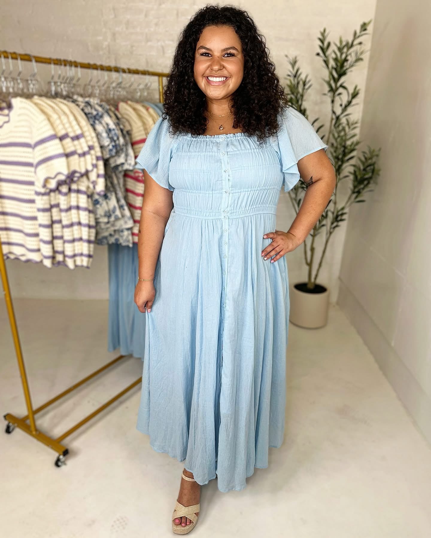 Ruth Blue Button Down Dress