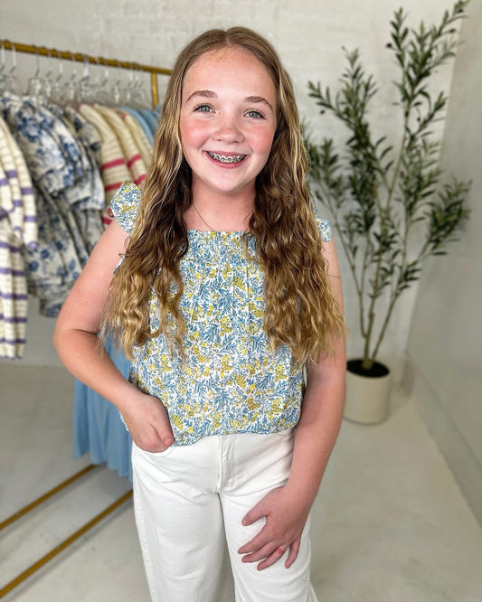 Ayla Floral Flutter Sleeve Smocked Top