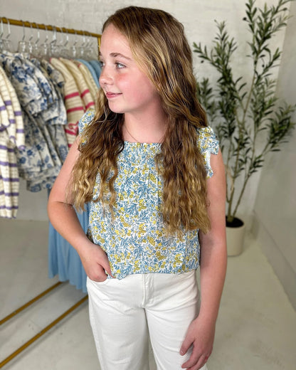Ayla Floral Flutter Sleeve Smocked Top