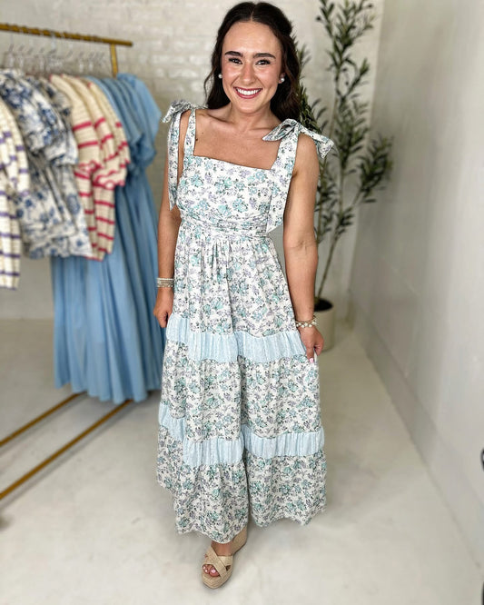 Olivia Maxi Dress in Blue Floral