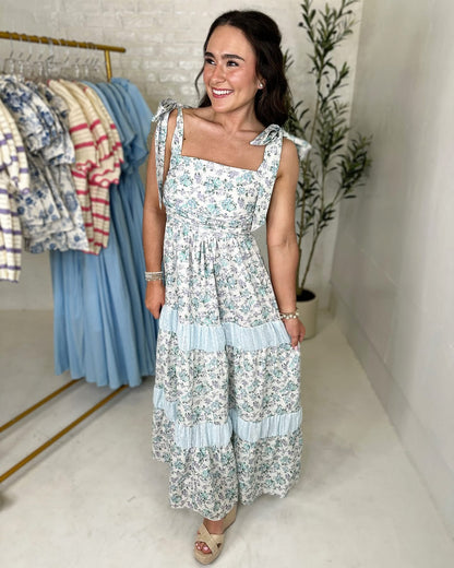 Olivia Maxi Dress in Blue Floral