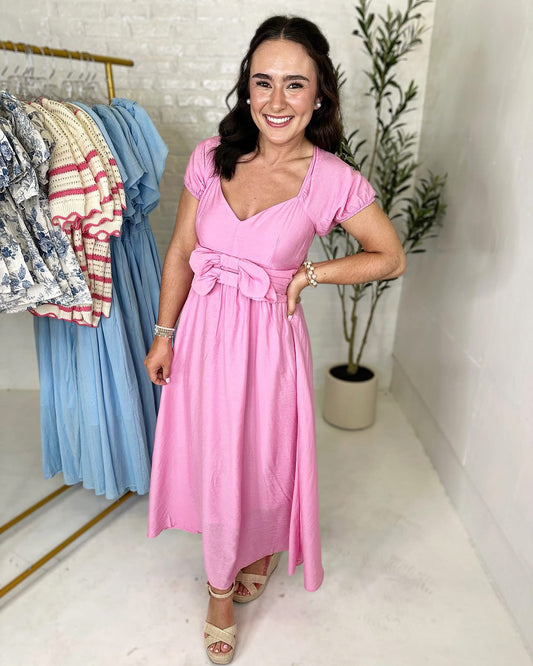 Addison Bow Midi Dress in Pink
