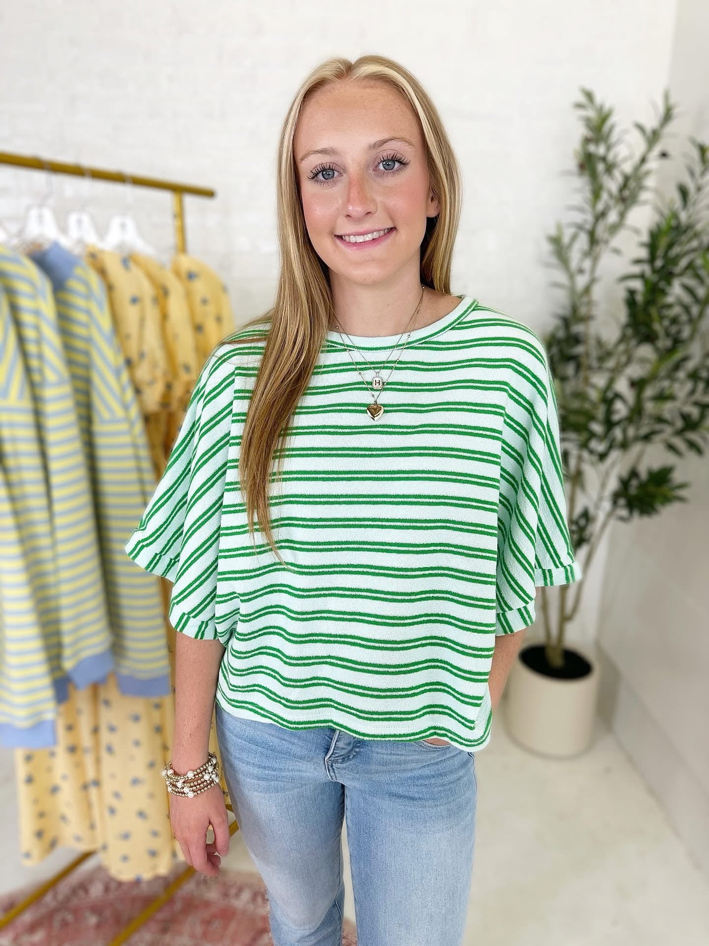 Emily Top in Green Stripe